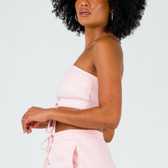 Princess Polly Pink Drawstring Strapless Bandeau Crop Top - Picture 3 of 5